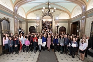 Ināra Mūrniece welcomes the participants of the Job Shadow Day at the Saeima
